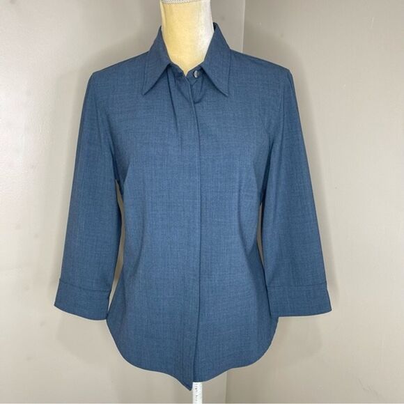 GAP Women Shirt Small Blue Stretch Women Hide Button Down 3/4 Sleeves - Picture 1 of 12